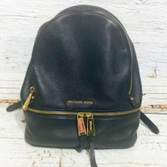 Michael Kors - Rhea Zip Black Leather Backpack - Picture 1 of 11